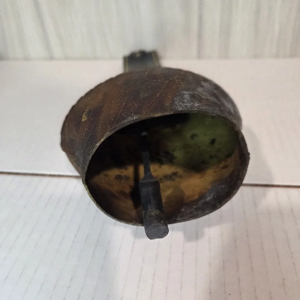Vintage Swiss Large Cow Bell Hand Forged Iron W/ Strap Bavarian
